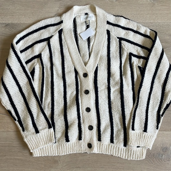 NWT The Great. The Sea Stripe Boxy Cardigan in Cream with Black Stripes. Size 1. - Picture 3 of 7